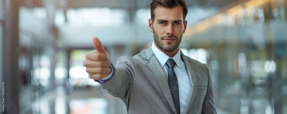 Businessman pointing forward with confidence and assertion Businessman pointing forward with confidence and assertion