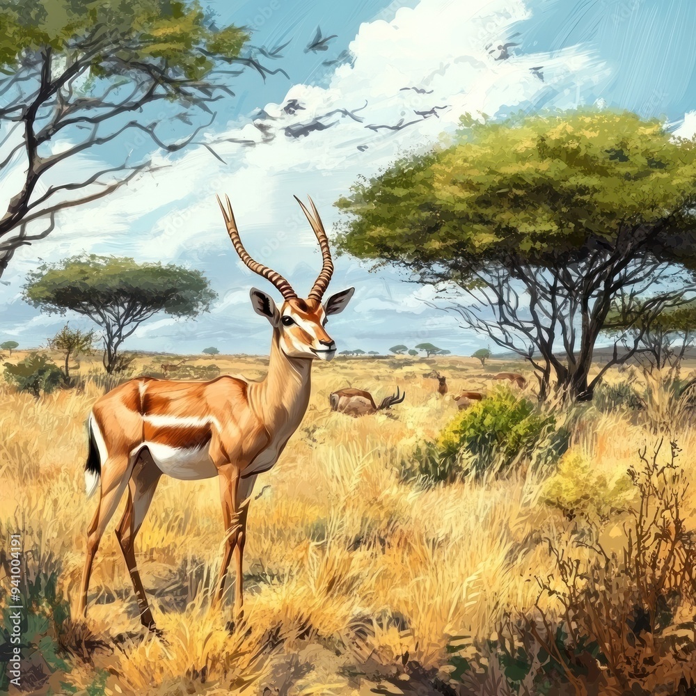 Naklejka premium African Antelope in Savannah Landscape