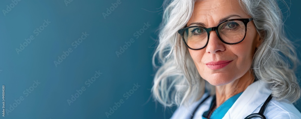 Smiling elderly doctor in lab coat with nature background. Smiling elderly doctor in lab coat with nature background.