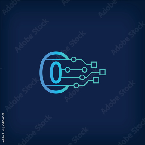 Unique digital 0 number sign logo. Creative corporate technical, digital and connection logo template. vector