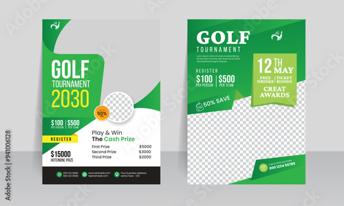 Golf tournament flyer template design for sports event championship league