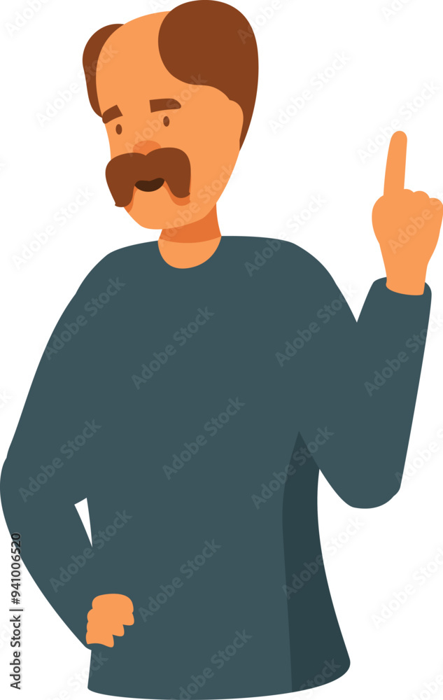 Mature man is pointing up with his index finger, having an idea, suggestion or solution Mature man is pointing up with his index finger, having an idea, suggestion or solution