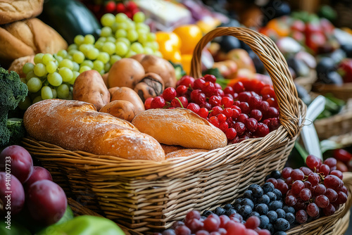 Hamper Gift Basket With Food, Stock Photo