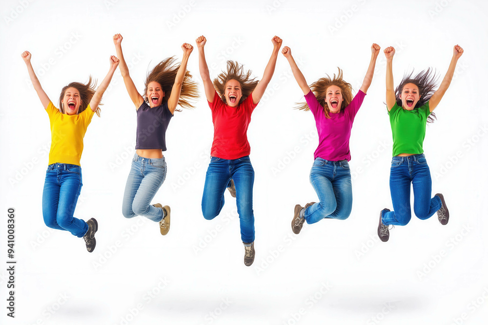 Jumping Group Of People On White Background Jumping Group Of People On White Background