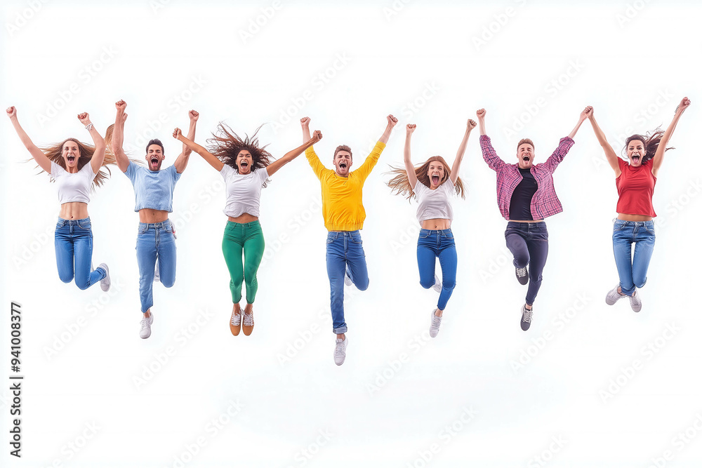 Jumping Group Of People On White Background Jumping Group Of People On White Background