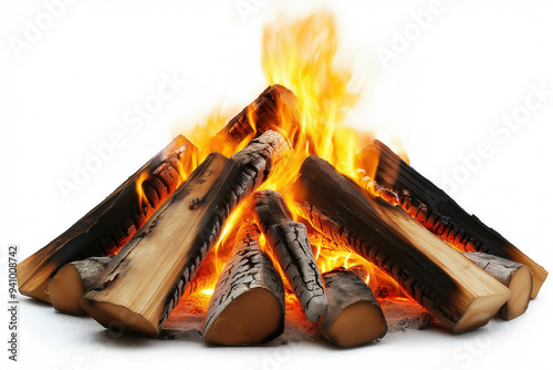 Log Fire On White Background