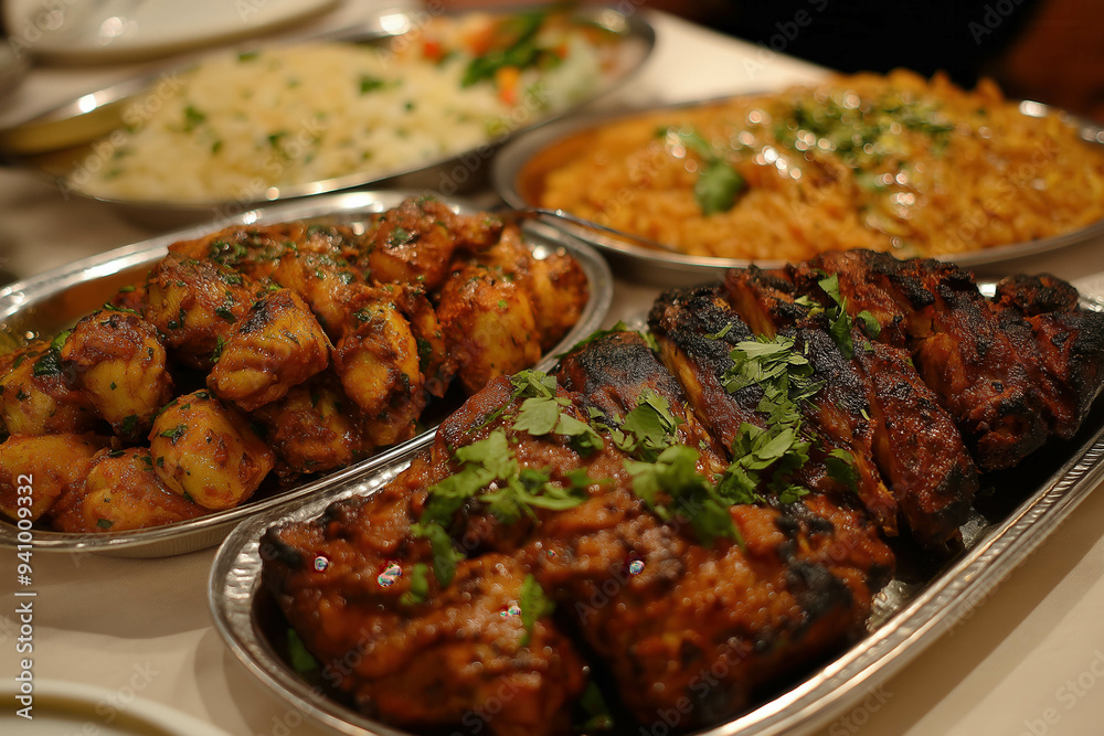 Mughlai Food, Served On A Table Mughlai Food, Served On A Table