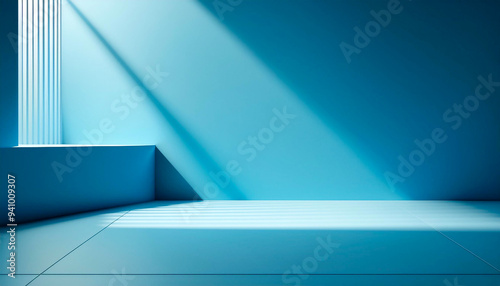 Wallpaper Mural Blue background abstract geometry studio scene with shadow and light for product display showroom mockup.Minimal interior with empty space.Generative AI Torontodigital.ca