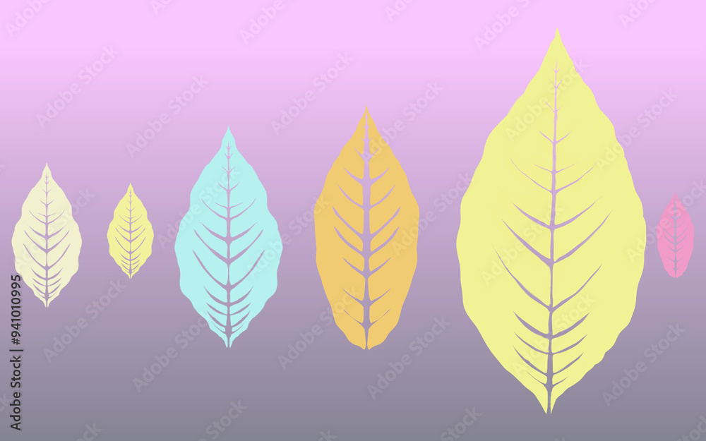 Fotografie some colorful leaf icons on purple gradient background
