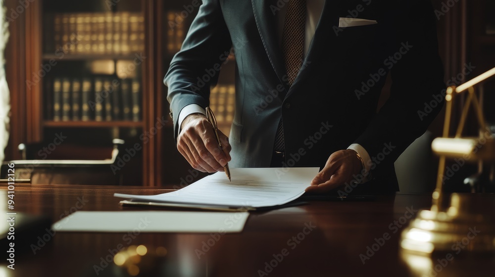 Legal service professional preparing documents in a well-appointed law office. Legal service professional preparing documents in a well-appointed law office.