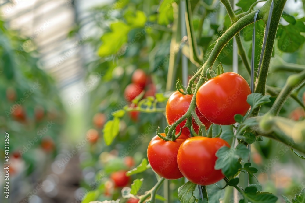 Fresh tomatoes growing in a controlled environment Fresh tomatoes growing in a controlled environment