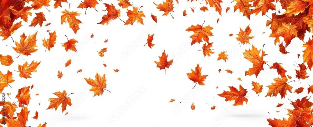 Falling Autumn Leaves on White Background Generative AI Falling Autumn Leaves on White Background Generative AI