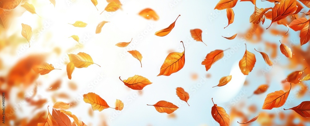 Falling Autumn Leaves on White Background Generative AI Falling Autumn Leaves on White Background Generative AI