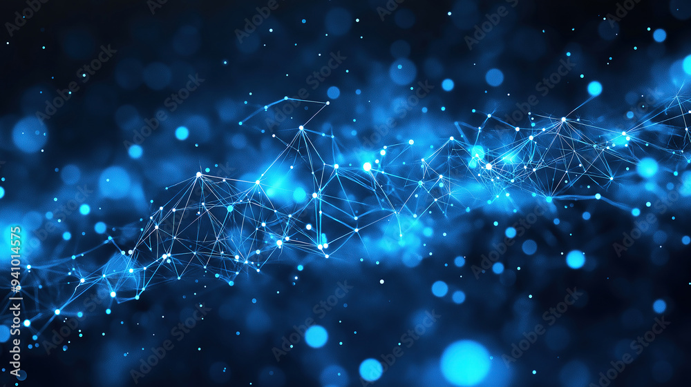 Fototapeta premium Technology blue particles frame background