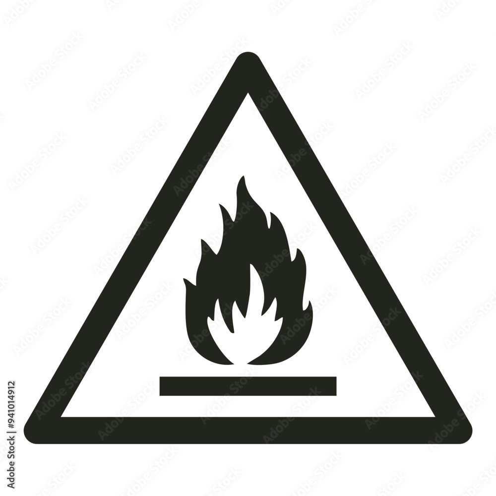 ISO warning safety signs_warning ; flammable material_symbol and pictogram only_black and white edition ISO warning safety signs_warning ; flammable material_symbol and pictogram only_black and white edition