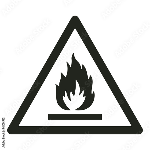 ISO warning safety signs_warning ; flammable material_symbol and pictogram only_black and white edition