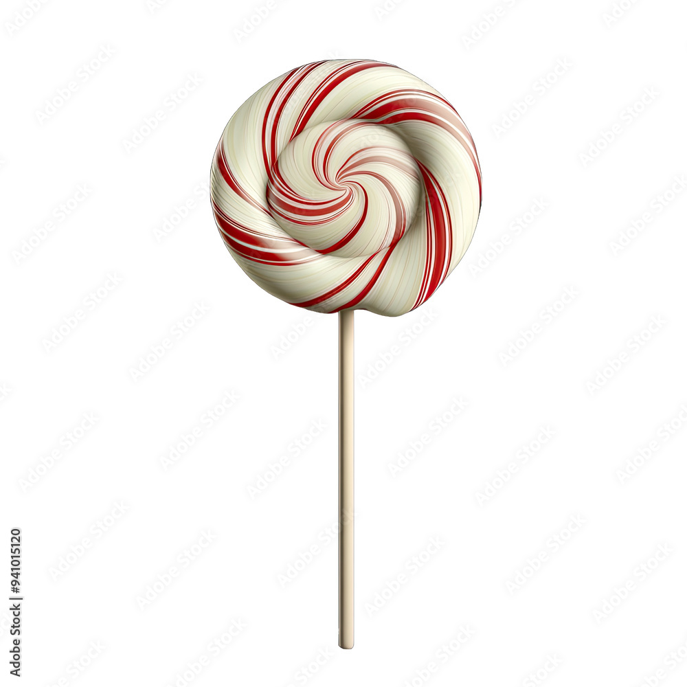 Candy cane striped lollipop with a swirl pattern Candy cane striped lollipop with a swirl pattern