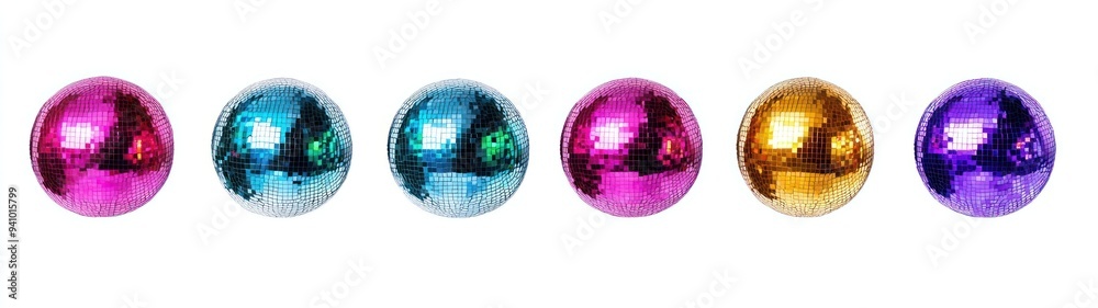 Colorful Disco Balls Arranged in a Row