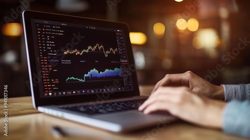 Laptop screen displaying live stock market updates, morning light on the screen, financial awareness and planning for the week