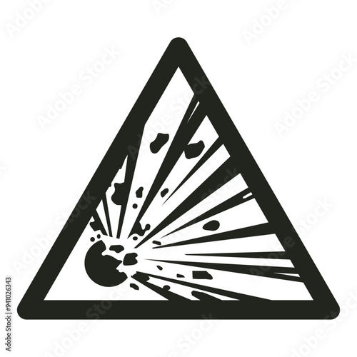 ISO warning safety signs_warning ; exploseive material_symbol and pictogram only_black and white edition