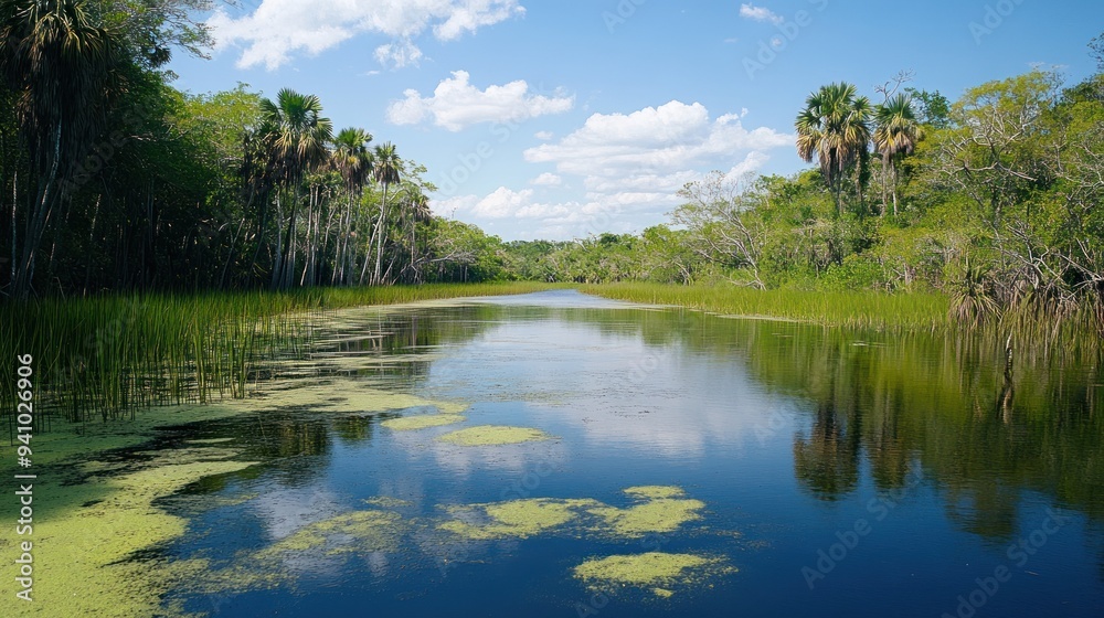 Fototapeta premium Tranquil Lagoon in Lush Jungle