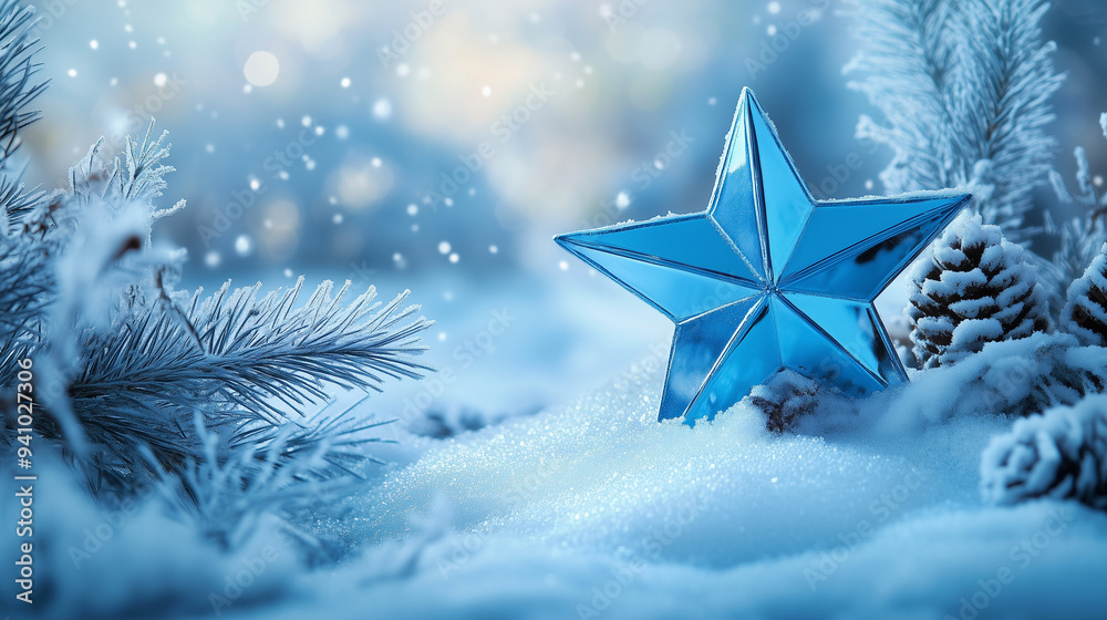 Winter background with blue star with copy space. Winter background with blue star with copy space.