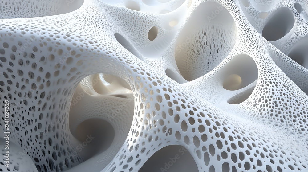 A 3D render of a white, abstract, organic design that looks like a honeycomb or a network of caves. A 3D render of a white, abstract, organic design that looks like a honeycomb or a network of caves.