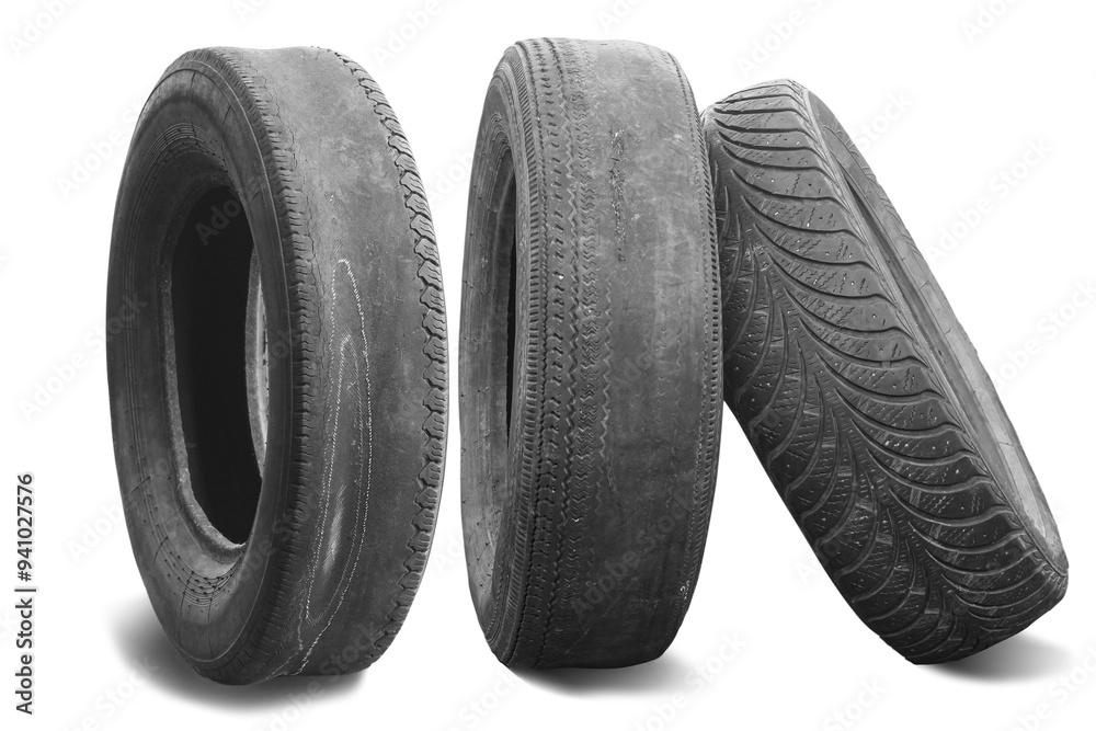 old worn damaged tires isolated on white background old worn damaged tires isolated on white background