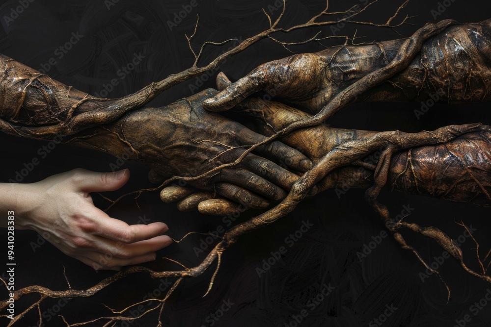 Intertwined, connected limbs in a harmonious composition, AI generated Intertwined, connected limbs in a harmonious composition, AI generated