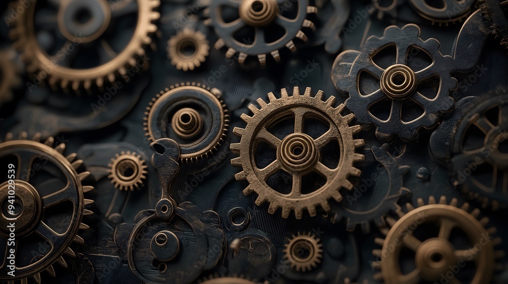 Intricate Clockwork Gears in Gold and Black Intricate Clockwork Gears in Gold and Black