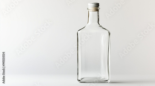 a flat glass bottle on white background