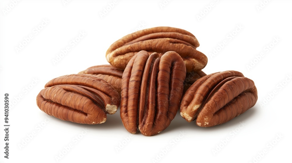 A pile of pecan nuts showcasing their natural brown color and texture. A pile of pecan nuts showcasing their natural brown color and texture.