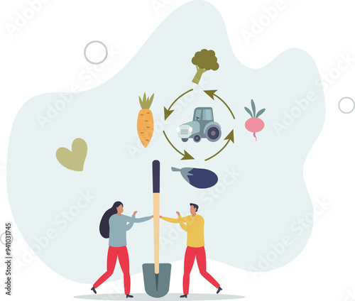 Effective cycle for farmland fertility conservation and sustainable farming.flat design with people.