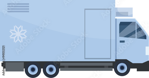 Refrigerated truck transporting frozen food delivering goods to the shops