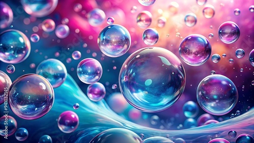 Abstract soap bubbles floating against a vibrant pink and blue background, creating a magical and dreamy atmosphere.