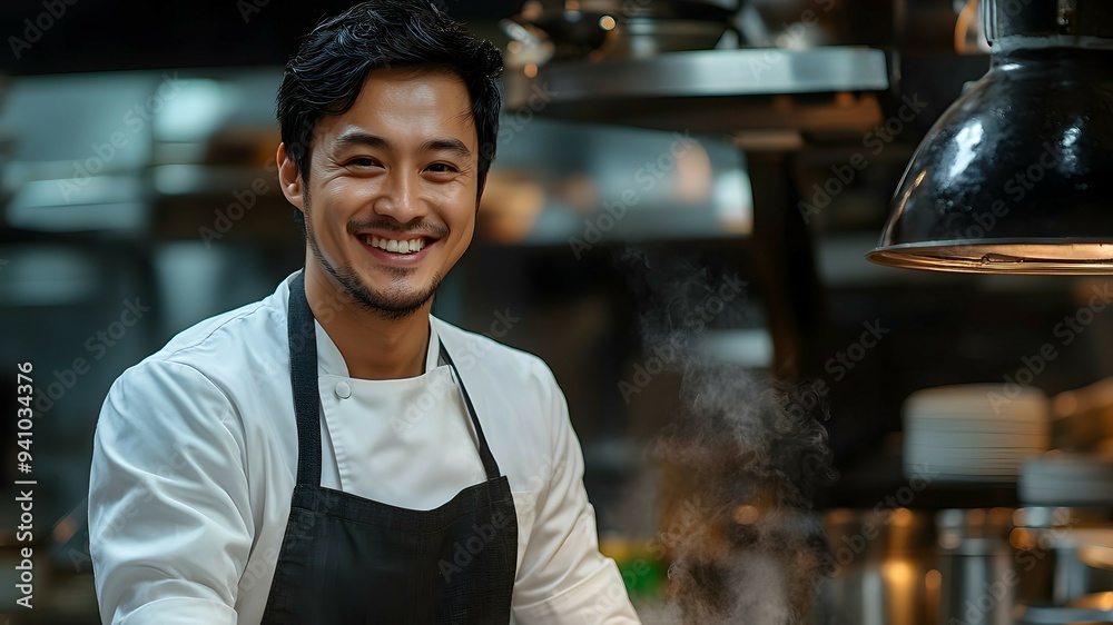 Fototapeta premium Happy Chef in a Restaurant Kitchen