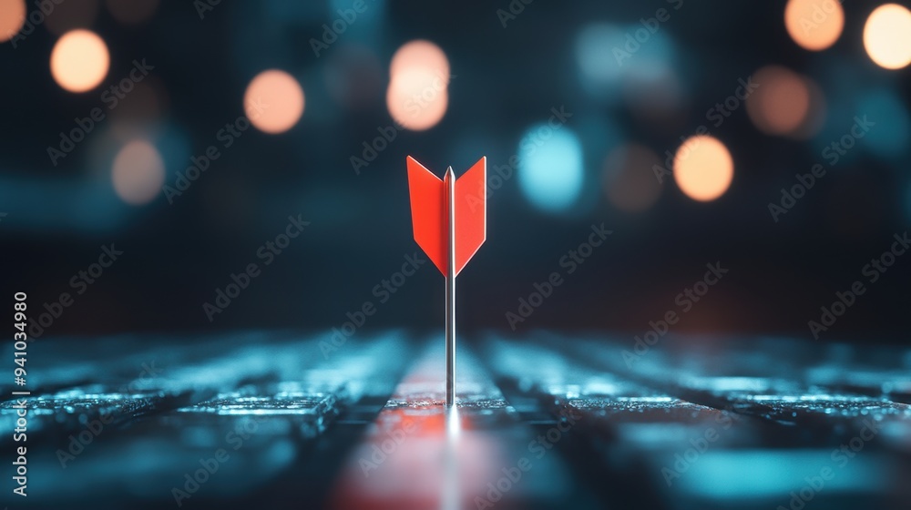 A 3D arrow piercing through a barrier, representing overcoming obstacles and achieving goals, on a dark background. A 3D arrow piercing through a barrier, representing overcoming obstacles and achieving goals, on a dark background.
