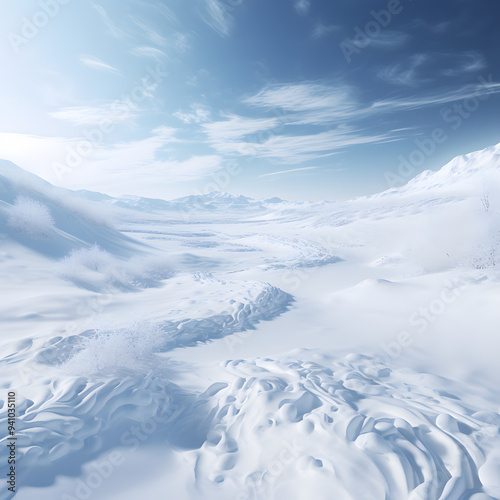snow covered path road view