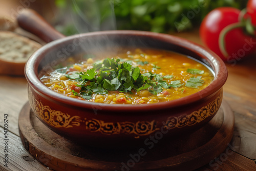 A steaming bowl of creamy v...