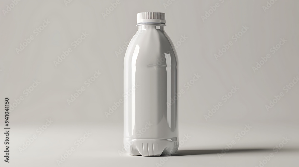 A clean, empty plastic bottle designed for juice or dairy products, displayed against a seamless white background in high definition A clean, empty plastic bottle designed for juice or dairy products, displayed against a seamless white background in high definition
