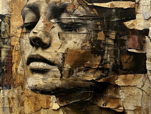 Abstract Portrait with Newspaper Collage: A Study in Expression