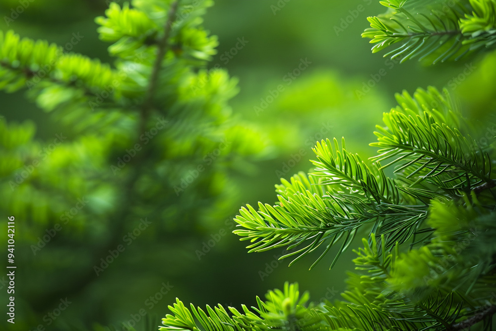 Fresh green pine needles catch light in vibrant forest setting. Nature foliage Fresh green pine needles catch light in vibrant forest setting. Nature foliage