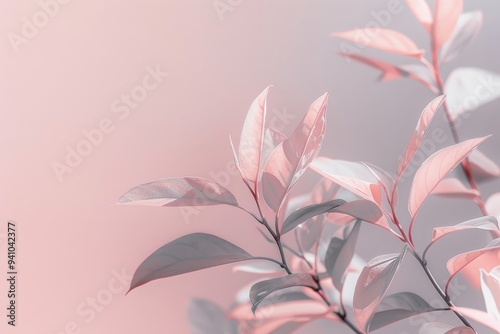 A pink and white plant featuring vibrant leaves, showcasing a delicate and colorful appearance in a natural setting, Muted tones and soft gradients representing the gentle