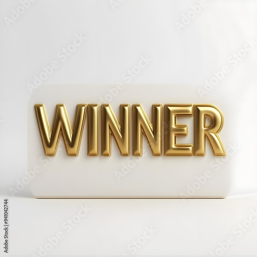 3d rendering of the word "WINNER" in golden letters on white background banner or poster with copy space