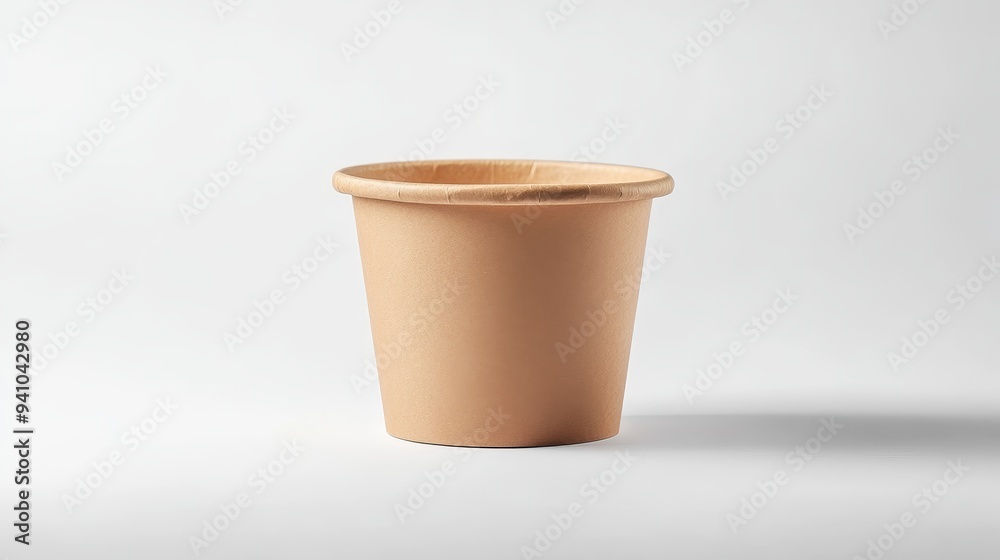 Eco-friendly packaging solution: Disposable ice cream bucket or food bowl crafted from kraft paper, featuring a brown cardboard texture. Eco-friendly packaging solution: Disposable ice cream bucket or food bowl crafted from kraft paper, featuring a brown cardboard texture.