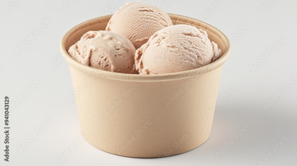 Eco-friendly packaging solution: Disposable ice cream bucket or food bowl crafted from kraft paper, featuring a brown cardboard texture. Eco-friendly packaging solution: Disposable ice cream bucket or food bowl crafted from kraft paper, featuring a brown cardboard texture.