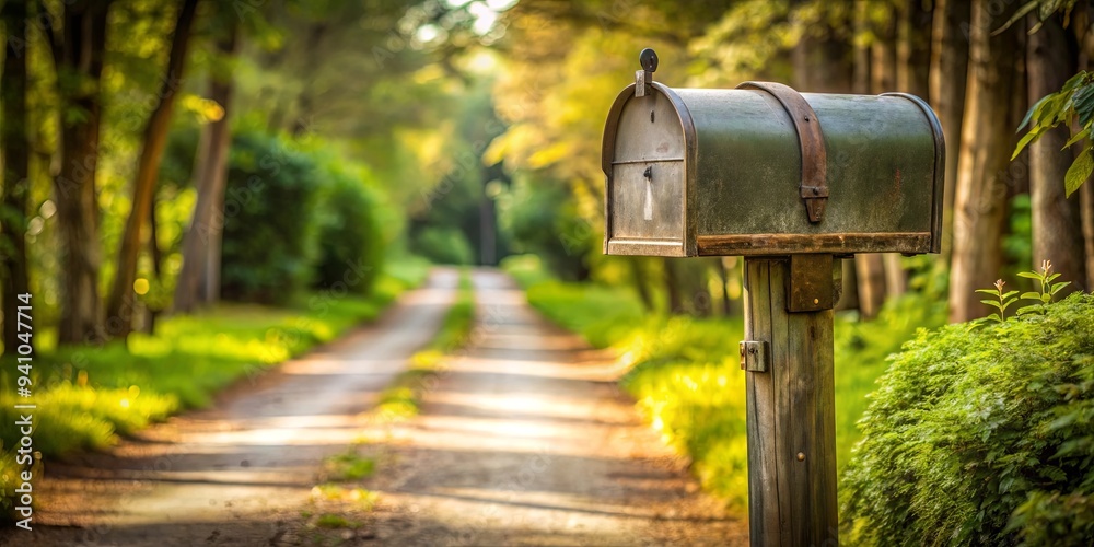 Elegant weathered mailbox on serene path evoking nostalgia