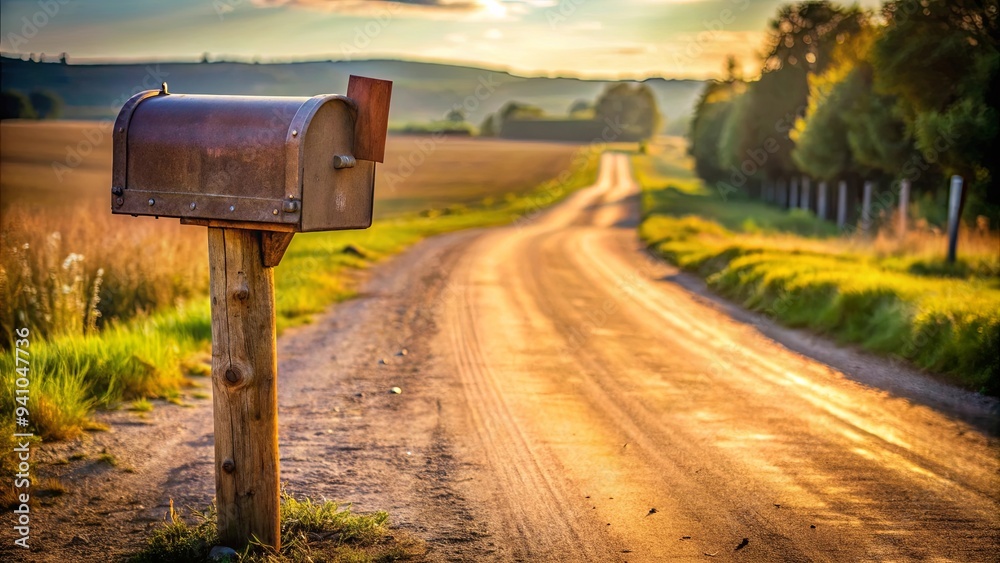 Rustic mailbox standing alone on a rural dirt road Rustic mailbox standing alone on a rural dirt road