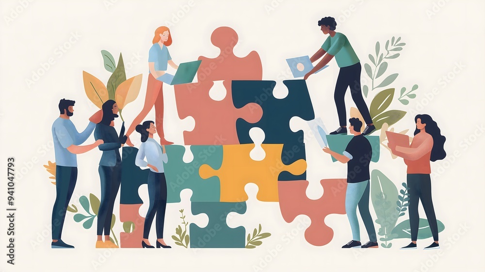 Diverse Team Solving Puzzle, Collaboration Diverse Team Solving Puzzle, Collaboration
