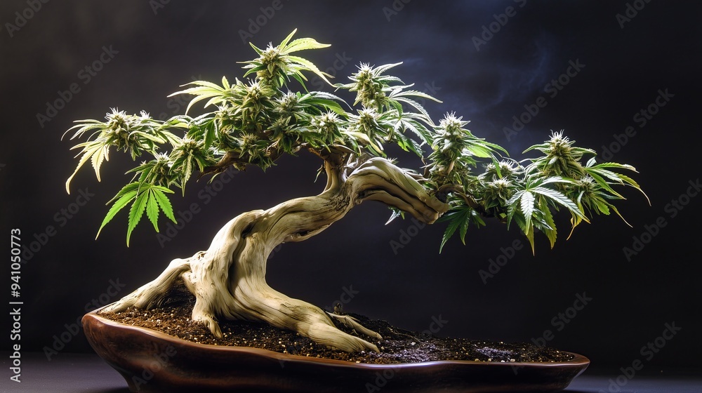 Fototapeta premium A will-o'-the-wisp marijuana bonsai tree
